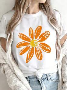 Versatile And Fashionable Short-Sleeved Crew Neck T-Shirt, Made Of 180g Pure Cotton, Plus Size For Women, Mother's Day Gift, Sizes L-5XL - Fun Printed T-Shirt For Women - Casual Short-Sleeved Top, Crew Neck, Loose Fit, Machine Washable, Comfortable For All Seasons, Suitable For Casual Wear. | Loose Fit | Durable Print, Suitable For Various Holiday Gifts - Unisex, Ideal For Casual Daily Outings, Short-Sleeved Summer T-Shirt, Retro Y2K Print T-Shirt. - 白色 - 查看 6