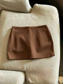 a casual de unicolor para mujer, adecuada para usar debajo de faldas vaqueras de cintura alta, conjunto de 3 pantalones cortos/faldas para mujer - Café integral - Ver 2