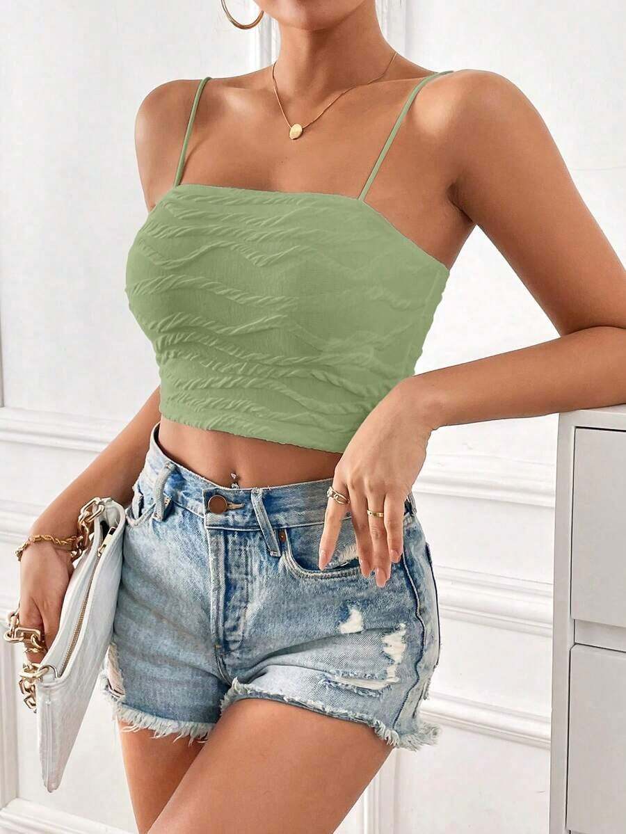 corta de mujer de verano de unicolor con jacquard ajustado - Verde - Ver 1