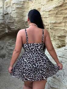 2026 Traje de baño de una pieza con efecto estilizante para tallas grandes| Estampado de leopardo clásico de estilo retro salvaje| Escote en V con lazo ajustable en la parte delantera para realzar el busto| Abertura frontal + dobladillo d - Multicolor 2 - Ver 7