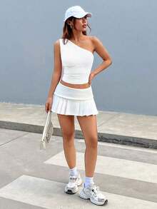 Blusa casual de verano sin mangas asimétrica - Blanco - Ver 6