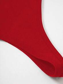 Blusa asimétrica de hombro casual de unicolor para mujer - Rojo - Ver 4