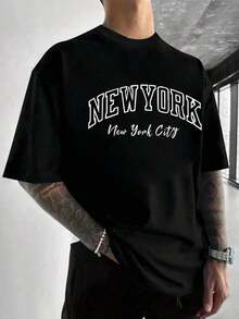 ‌ Camiseta de hombre de cuello redondo y manga corta. Estilo casual con estampados modernos y cómoda - Negro - Ver 1