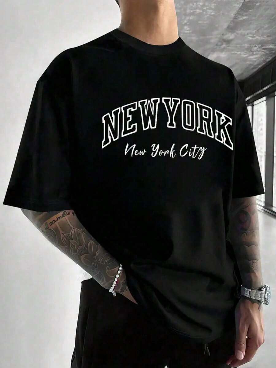  Camiseta de hombre de cuello redondo y manga corta. Estilo casual con estampados modernos y cómoda - Negro - Ver 1