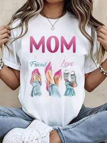 Camisetas Casuales para Mujer, Camiseta con Estampado de Amor para Mamá y Amiga, Regalo para el Día de la Madre, Ropa Casual, Camiseta para Mujer, Estilo Y2K, Camisetas de Moda de Verano, Conjuntos y Tops Casuales de Streetwear - Blanco - Ver 1