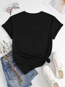 100% Cotton T-Shirt With "God Is Happy" Print - 黑色 - 查看 4