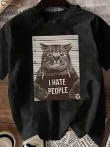 Women's Short-Sleeved T-Shirt, New Fashion 2026, With Fun Prison-Style Graphic Print, Summer Clothes, Loose Fit T-Shirt, Streetwear, Casual, Round Neck, Cotton, Summer Sets For Women, Loose Fit T-Shirt, Daily Outfit, Suitable For Spring, Summer And Autumn. - 黑色 - 查看 4