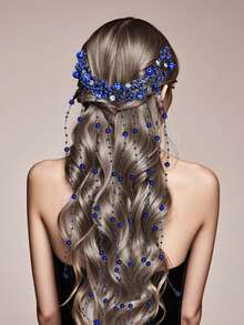 1 pieza Diadema elegante con borla de perlas, accesorio de boda para novia y dama de honor, adecuado para fiesta, fotografía y uso diario - Azul - Ver 5