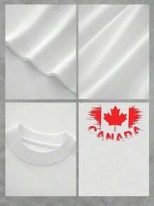 Distressed Canadian Flag Graphic Tee For Patriotic Styles, Perfect For Canada Day Celebrations And National Events. 100% Cotton. Great For Gifting. Women's Tee. Stylish. Bohemian Style. Soft, Breathable, And Comfortable Garment, Perfect For Spring, Summer, And Fall; Ideal For Vacations, Travel, And Everyday Wear. Perfect For Watching A Game. - 白色的 - 查看 4