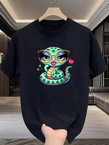 Comfortable 1 Piece Women's Blouses Beautiful Blouses For Women Sets For Women Women's Clothing Black And White G High Quality Glamorous Snake Print T-Shirt Round Neck Loose Basic Cut For Men And Women Breathable Versatile Machine Washable Comfortable Size S ~ 3XL Essential For Daily Casual Summer Sports Loose Versatile Short Sleeve T-Shirt For Women - 黑色 - 查看 8