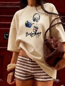 Stylish Casual Short-Sleeve T-Shirt, A  Short-Sleeve T-Shirt For Spring And Summer 2026, Made In Mexico, 180 Grams. Cartoon Print, Couple Design, Suitable For Indoor Or Outdoor Wear. Crew Neck, Unisex, Ideal For The Office And Leisure. One-Pack. - APR-P631577SLNDXZGY575 - 查看 3
