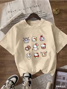 Cute And Stylish Short-Sleeve T-Shirt, Fashionable Short-Sleeve T-Shirt For Spring And Summer 2026, Made In Mexico, 180 Grams. Cartoon Print, Couple Design, Suitable For Indoor Or Outdoor Wear. Crew Neck, Unisex, Ideal For Office And Leisure. One-Piece Pack. - APR-P631577SLNDXZGY572 - 查看 4