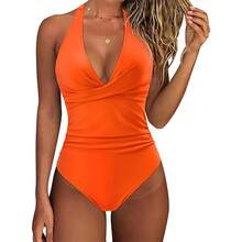 Nuevo traje de baño para mujer, bikini de una pieza a la moda, traje de baño sexy de una pieza para la playa. - Hojas de fondo negro + negro - Ver 6
