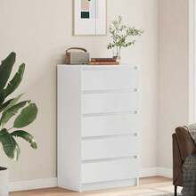 Cómoda blanca Joinmee 60x36x103 cm con 5 cajones, cajonera de madera de ingeniería para dormitorio, salón, recibidor y apartamento - Blanco - Ver 6