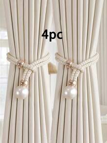 2pcs/4pcs Faux Pearl Window Curtain Tie Backs - Champagne - View 21