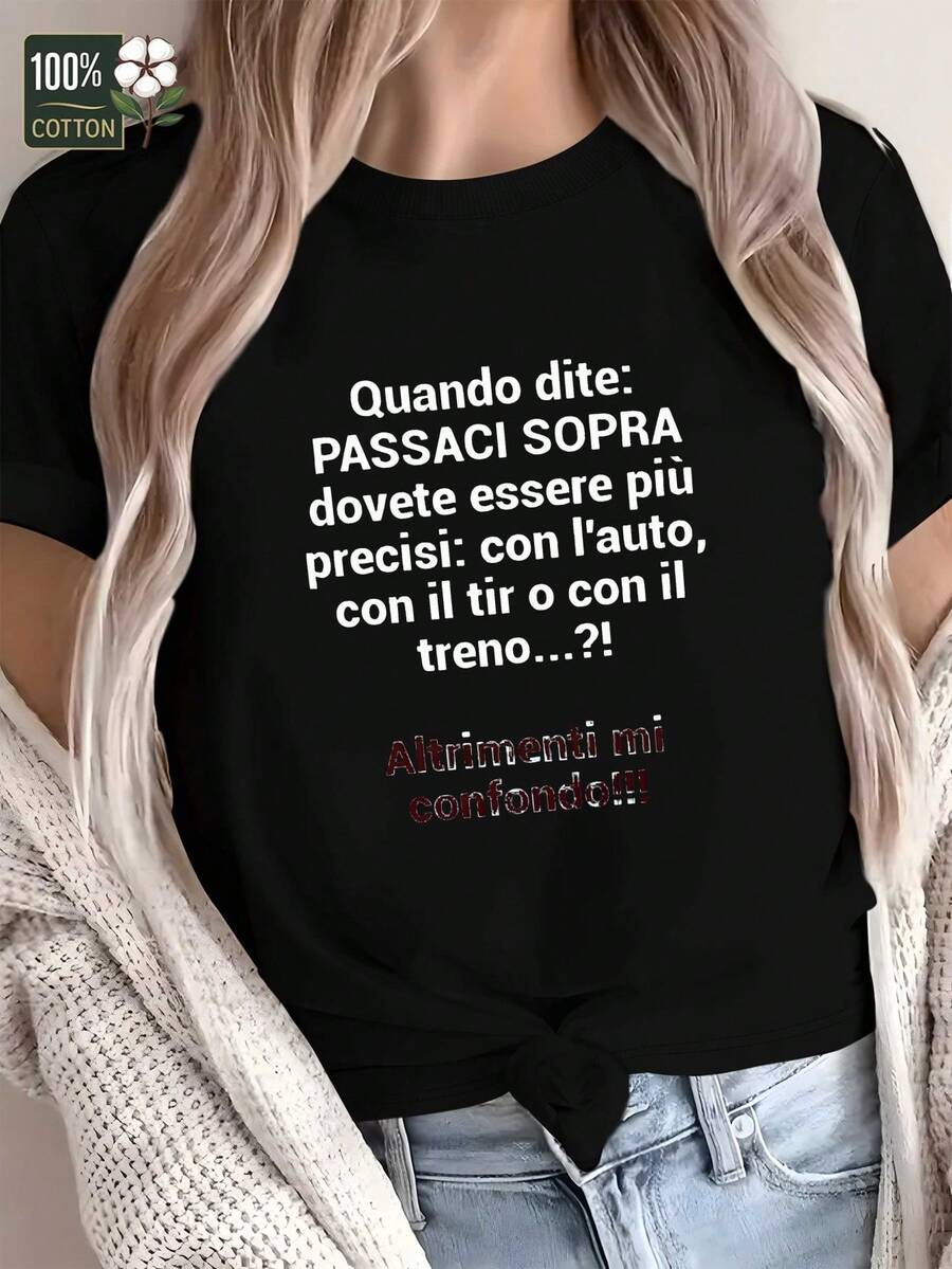 Italianx Camiseta Italiana Divertida de Mujer, Corte y Cómoda - Negro - Ver 1