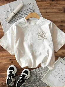 Women's Short-Sleeved Crew Neck T-Shirt With "Forever" Print And Lettering - Double-Sided Print On The Front And Back, Casual Style - Blouse For Casual Outfits, Machine Washable. Cute T-Shirts For Women. - 風格 - 查看 3