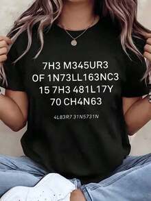 Camiseta CasualWo con Estampado de Letras y Números, Corte Regular, Cuello Redondo, Ropa Casual, Regalo para Ella, Imprescindible - Negro - Ver 6