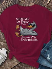 Camiseta Estampada de Pato, Camiseta Casual de Manga Corta, Camiseta de Cuello Redondo con Estampado, Tejido Transpirable, Ideal para Primavera, Verano y Otoño - Blanco - Ver 9