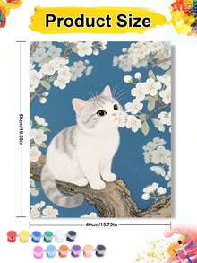 40x50cm/16x20in 白色貓咪與櫻花 DIY 數位油畫 手作手工藝 家居裝飾 節日禮物 - 40*50厘米 - 查看 9