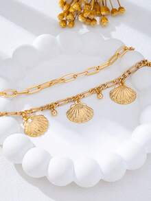 1pc Ocean Series Vacation Style Metal Shell Anklet For Women - Yellow Gold - View 3