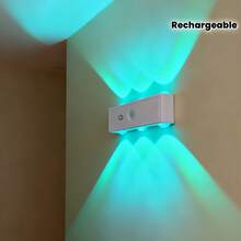 1pc Motion Sensor Night Light, Magnetic Wall Lamp, Detachable Wall-Mounted Lighting With Camera, Upward & Downward Illumination, USB Rechargeable LED Light, Wireless Stair Light, Indoor Wooden Wall Lamp For Wardrobe, Corridor, Staircase - 6 Lights - View 2