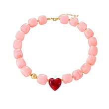 1pc Dopamine Summer Fashion Colorful Resin Geometric Heart Beads And Copper Beads Necklace, Perfect For Vacation, Outings, Beach Parties And Daily Summer Wear. Y2K Style Elegant Women's Jewelry, Jewelry Necklace, Heart Jewelry - Perfect Gift For Friends And Sisters. Vacation Season - Geometric Cube Beaded Necklace - View 14