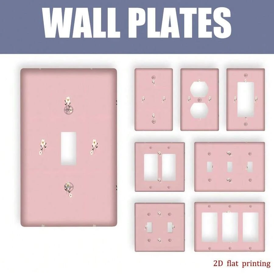 1pc Sweet Pink Floral Pattern Switch Plate Cover, Wall Decor Outlet Protector, Suitable For Multiple Scenarios, Cozy Home Decor Accessory - Multicolor - View 1