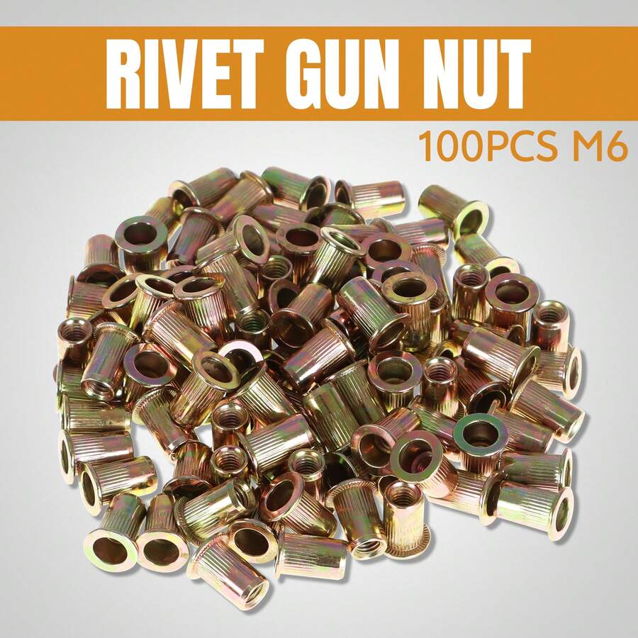 100 Pieces Rivet Nuts M6 Metric Rivet Nut Assortment Kit Carbon Steel Flat Head Threaded Insert Nutserts