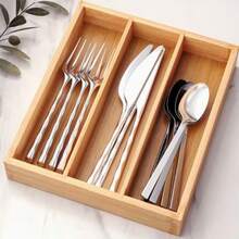 1 hộp đựng dao nĩa bằng tre cho nhà bếp - 3 ngăn - Hộp đựng đồ dùng nhà bếp bằng tre, thích hợp cho nhà bếp, phòng ngủ, v.v. - Màu Khaki - Xem 2