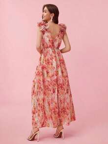 Mujeres elegante vestido estampado dividido (patrón aleatorio) - Amarillo - Ver 9