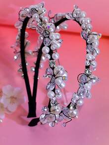 1pc Elegant Handmade Double-Layer Pearl Headband, Suitable For Bride, Wedding, Party, Photography, And Daily Wear - Silver - View 7