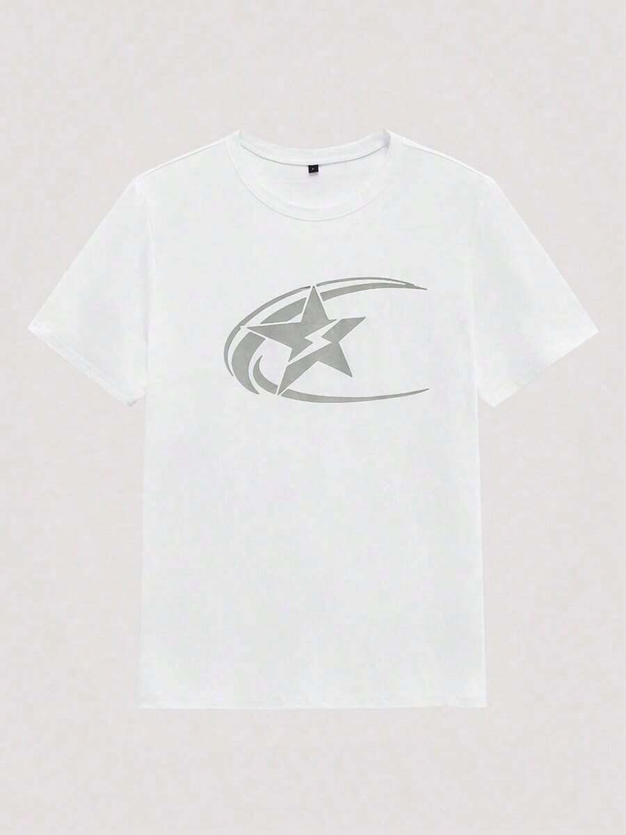 Men's Casual Short-Sleeve T-Shirt | High-Quality Fabric | Unique Pattern | Ideal Choice, Vintage American Style, Unisex, Loose-Fit Summer Wear – Suitable For Everyday Wear And Summer Vacation. 100% Cotton. - 白色 - 查看 1