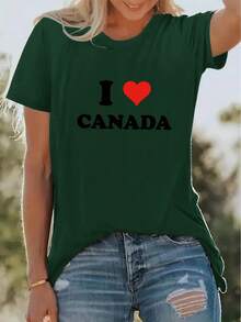 Casual Essential (YS031673) Camiseta estampada con diseño del Día de Victoria de Canadá, camiseta casual de cuello redondo, camiseta de manga corta para vacaciones de primavera/verano, ropa deportiva para mujer, ropa nueva para mujer, lavable a máquina, algodón suave para uso diario en verano. - Albaricoque - Ver 10