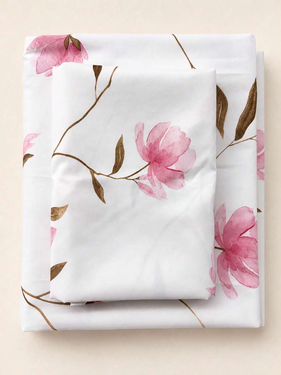 2/3pcs Soft Fitted Bedsheet Set - Floral Bedsheet Set, 1/2pcs Pillowcase And 1pc 12-Inch Mattress Protector, Suitable For All Bed Sizes: Single, Double, Queen, King, Super King, Bedding Set - White - View 1