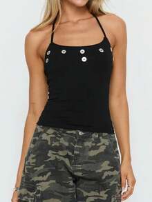 Women Summer Halter Neck Tank Top Backless Cami Top For Club Holidays Beach - Black - View 2