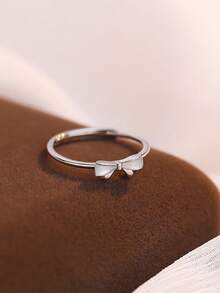 1 Pc 925 Sterling Silver Shell Bow Adjustable Ring, Dainty White Mother Of Pearl Bowknot Open Ring, Hypoallergenic Jewelry For Women - Silver - View 9