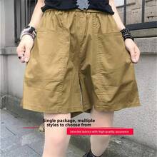 Ropa de trabajo de algodón para mujer, pantalones cortos holgados de cintura alta, pantalones informales de pierna ancha de cinco cuartos, prendas de vestir exteriores de moda de verano - Caqui [B003 paquete individual] - Ver 3
