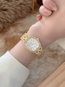 1pc Women's Minimalist Fashion New Diamond-Studded Quartz Watch, Gold/Silver Color, Suitable For Daily Wear And Decoration - Gold - View 4
