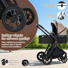 Kinderwagen 3 in 1, Kinderwagen, Zusammenklappbar kombikinderwagen 3 in 1 komplettset inkl. Becherhalter, Moskitonetz, Fußabdeckung, Regenschutz, Kinderwagen for 0-36 Monate - Gold - Übersicht 2