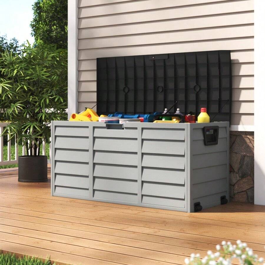 290L Outdoor Storage Box, Foldable And Lockable Plastic Deck Box With Lid, Patio Storage Box For Garden, Pool, Balcony And Terrace Furniture,112CMx49CMx54CM,Black - 112CMx49CMx54CM-black Lid - View 1