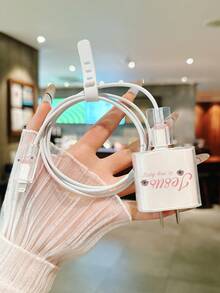 4 件套字母花卉图案充电适配器保护套及线缆整理器套装 - 20W/18W 充电器适配器，适配器盖，兼容 Apple 11/12/13/14/15/16/17 Pro Max - 彩色 - 查看 4