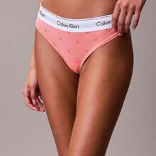 Calvin Klein Calvinklein Icon Cotton Modal Thong Underwear  Women  Panties  100% Cotton Fully Lined Gusset QF8518 - Diamond Logo Washed Scarlet - 查看 1