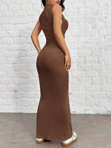 Vestido de verano elegante de mujer estilo sirena amarillo sin mangas - Café integral - Ver 2