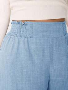 2026 Primavera/Verano Nuevos pantalones casuales para uso diario, fiestas, ir al trabajo, volver al colegio, citas, en casa, fiestas de cumpleaños, para múltiples ocasiones, con cintura elástica holgada, pernera ancha, color beige, talla grande - Azul - Ver 4