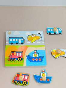 1pc Cartoon Wooden Puzzle Toy, Shape Matching Board, 3D Puzzle Cognitive Game, Fruit, Animal, Vehicle Patterns, Vibrant Colors, Montessori Educational Toy, Suitable For Preschoolers, Students, Teachers - Apricot - View 10