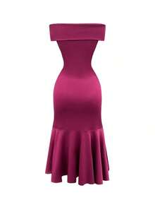 Vestido ajustado con hombros descubiertos y efecto retorcido, sexy y elegante para mujer - Rosa Fucsia - Ver 2