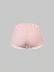 Conjunto de pijama casual de camiseta de tirantes acanalada y shorts con encaje - Rosa - Ver 5
