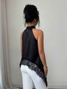 Blusa casual versátil de uso diario con aplicación de encaje para mujer - Albaricoque - Ver 2