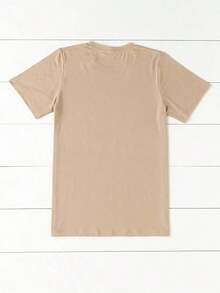 Camiseta de mujer con estampado de caballo de dibujos animados y cuello redondo, camisetas gráficas de mujer - Caqui - Ver 2